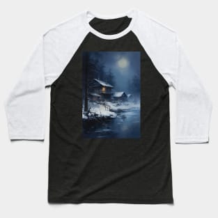 Copy of cozy winter nights - cabin by the lake - 3 Baseball T-Shirt